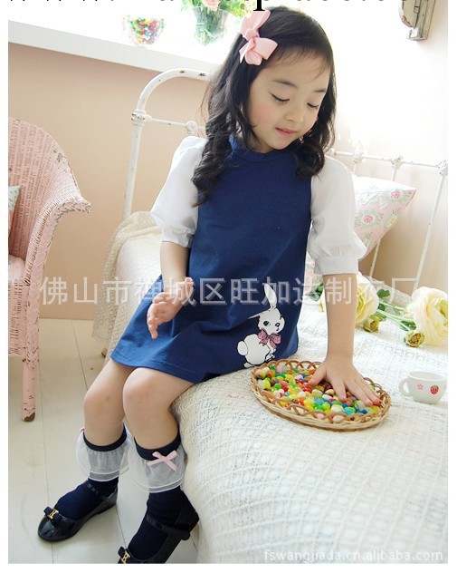 廠傢熱銷 2013女童夏款 短袖小兔子印花連衣裙工廠,批發,進口,代購