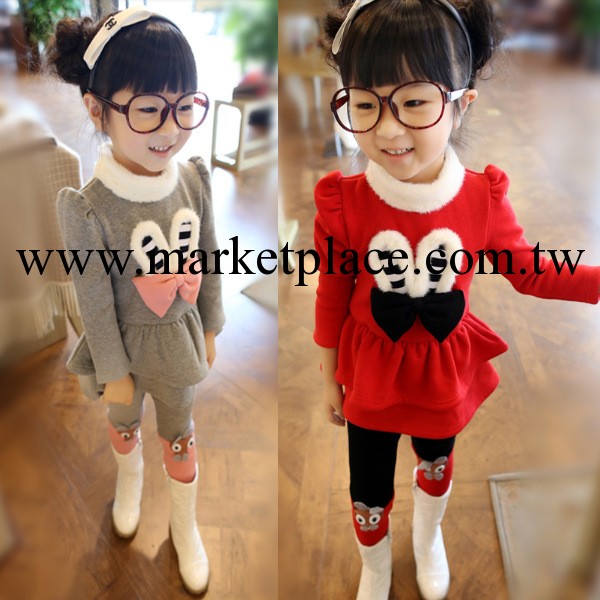 【薦】新款童裝 韓版女童兔耳朵蝴蝶結不倒絨童套裝 外貿童裝工廠,批發,進口,代購