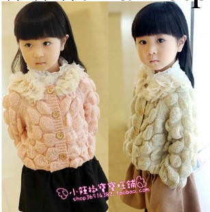 2013新款冬裝小孩寶寶棒針花瓣圓領淑女童毛衣開衫 兒童外套批發工廠,批發,進口,代購