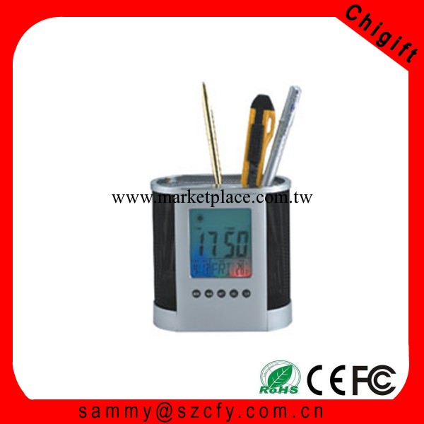 工廠直銷 精美禮品 七彩背光帶溫度計筆筒萬年歷工廠,批發,進口,代購
