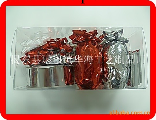 Star bow&ribbon 銀色星星花 紅色貼合彩帶橄欖球 聖誕禮品工廠,批發,進口,代購