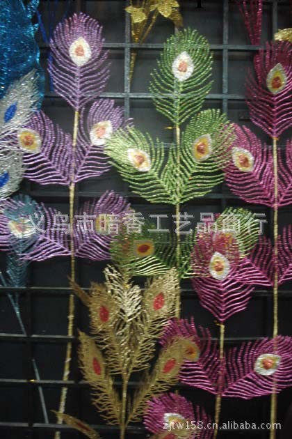 （工廠直銷）高檔仿真聖誕節上金粉裝飾用五杈孔雀尾工廠,批發,進口,代購