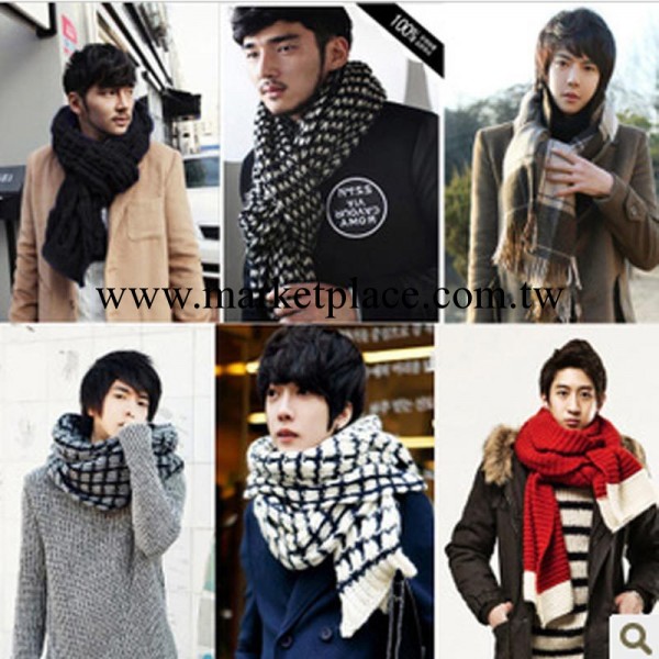 2013新款韓國熱賣仿羊絨加長圍巾 直條紋格子圍巾 男士圍巾批發・進口・工廠・代買・代購