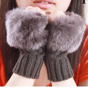 358冬季韓國版時尚新款女士毛口半指手套 露指仿兔毛線手套工廠,批發,進口,代購