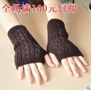 韓版冬季新款保暖毛線手套 女短款加厚麻花針織可愛露指手套工廠,批發,進口,代購