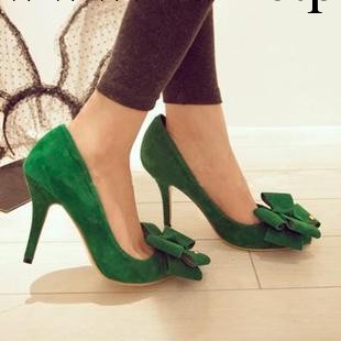 韓國Jmiss2013春款 復古綠色大蝴蝶結絨面高跟細跟單鞋女鞋工廠,批發,進口,代購