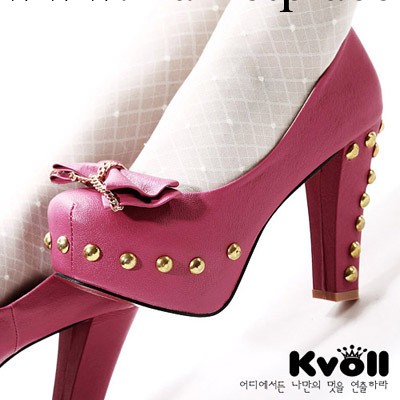 正品kvoll品牌PU皮蝴蝶結鏈條柳釘防水臺超高粗跟單鞋D7483工廠,批發,進口,代購