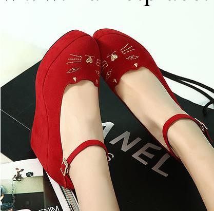 2013 8月新款精美貓頭刺繡厚底坡跟單鞋 0336-2工廠,批發,進口,代購