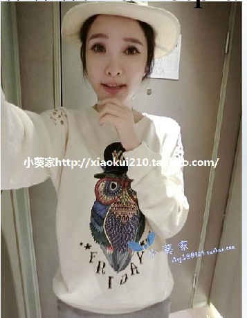 2013秋冬新款女裝韓國代購女式袖子鏤空貓頭鷹女式衛衣、絨衫批發工廠,批發,進口,代購