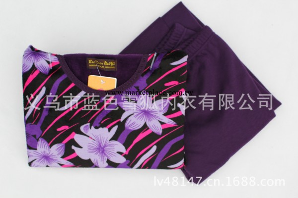 特價 女士雙面絨保暖內衣套裝 女式花 圓領不倒絨內衣套裝 批發工廠,批發,進口,代購