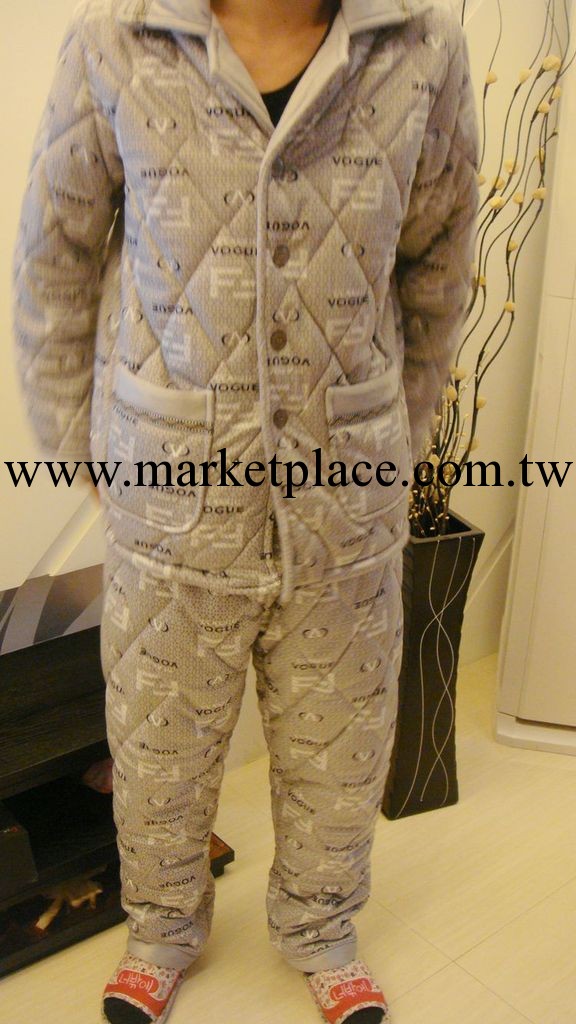 新款男式睡衣秋冬加厚三層夾棉珊瑚絨睡衣淺灰溫暖傢居服35578工廠,批發,進口,代購