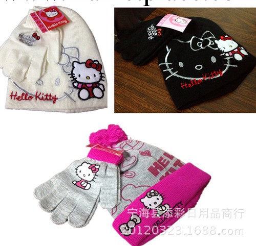 13新款HELLOKITTY凱蒂貓冬季保暖女童女寶毛線手套帽子兩件套現貨工廠,批發,進口,代購