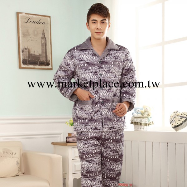 【冬季新品】加厚高檔男士/男式超柔雙面絨夾棉傢居服/睡衣套裝工廠,批發,進口,代購