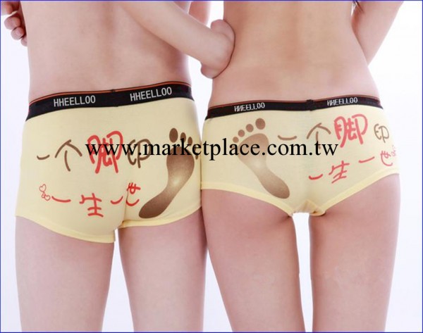 N040情侶內褲莫代爾棉一個腳印一生一世個性卡通男女內褲 x120工廠,批發,進口,代購