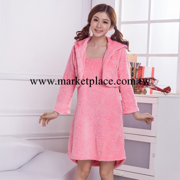 法蘭絨睡裙 兩件套 休閒 可愛傢居服 054-2 粉色工廠,批發,進口,代購