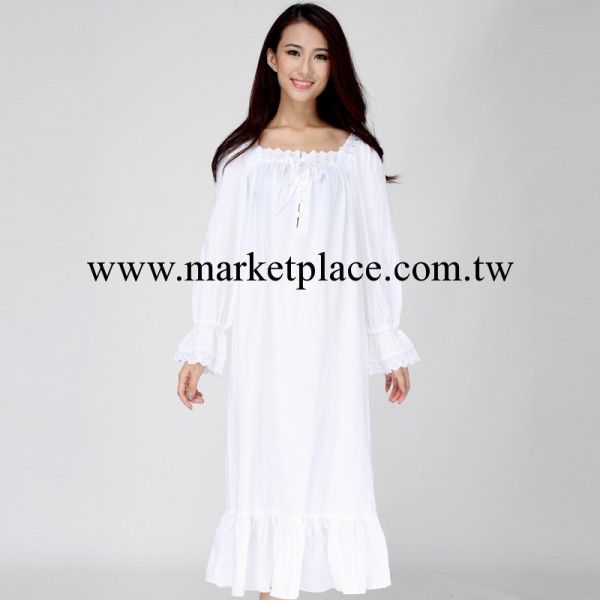 維多利亞的秘密純棉睡裙秋冬季長袖長裙 白色 美麗大方一件代發工廠,批發,進口,代購