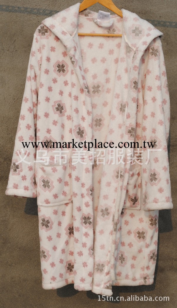 美招服飾 定做外貿長款女式珊瑚絨睡袍 訂做女士印花珊瑚絨浴袍工廠,批發,進口,代購