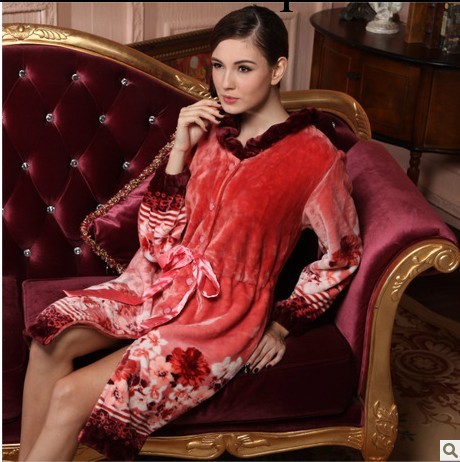 2013愛思凱琳冬季新品法蘭絨女式紅粉玫瑰睡袍浴袍加厚批發工廠,批發,進口,代購