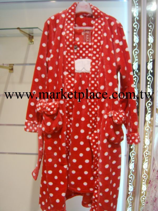 低價批發諾茵兒品牌法萊絨女式2件袍睡衣睡袍可愛型大紅色圓點工廠,批發,進口,代購