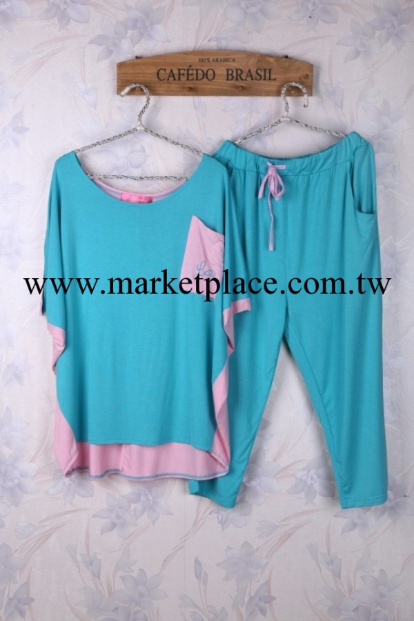 2013夏款女式竹纖維棉pink短袖蝙蝠衫加肥加大睡衣胖MM傢居服套裝工廠,批發,進口,代購