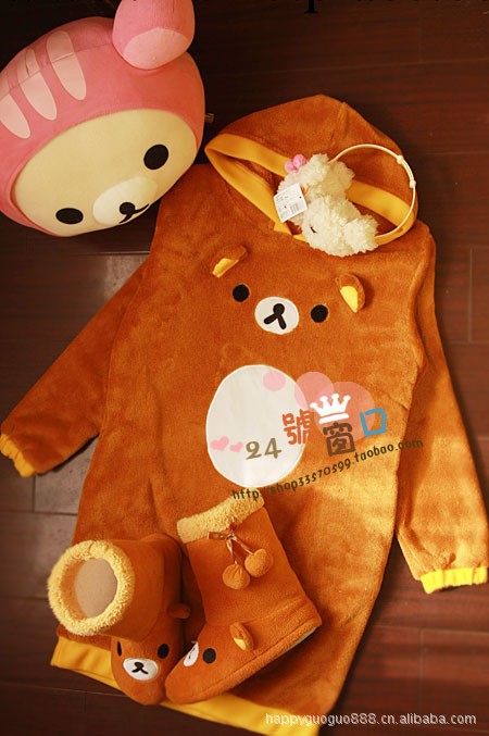 批發 外貿輕松小熊Rilakkuma 珊瑚絨傢居服 睡衣 長袖睡裙工廠,批發,進口,代購