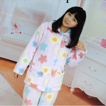 【廷鎂】新款珊瑚絨絨印花帶扣女式睡衣 女式傢居服睡衣批發代銷工廠,批發,進口,代購