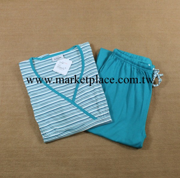 青島外貿原單女式條紋短袖七分褲睡衣套 傢居服 喂奶 哺乳衣工廠,批發,進口,代購