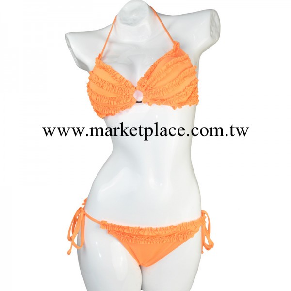 廣州泳衣批發維多利亞的秘密比基尼新款溫泉女士泳衣橙色蕾絲褶皺工廠,批發,進口,代購