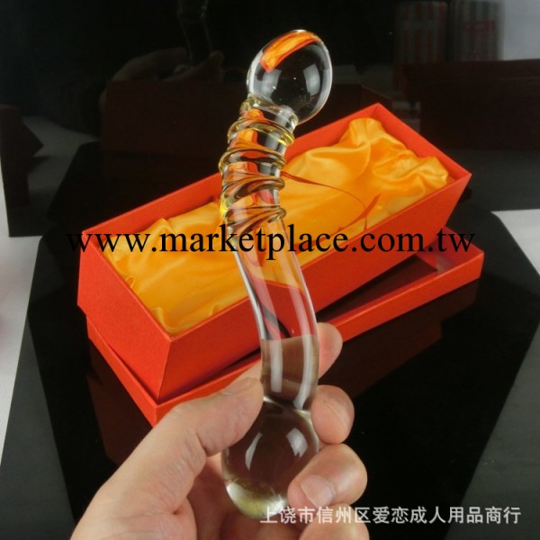 情趣用品女用器具批發 黃紋曼舞水晶玻璃陽具自慰棒 成人用品代發貨工廠,批發,進口,代購