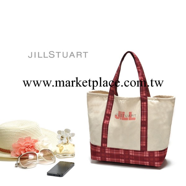 虧本處理 JILL訂單帆佈手拎包 環保 米色格子 飯盒包 便當包工廠,批發,進口,代購
