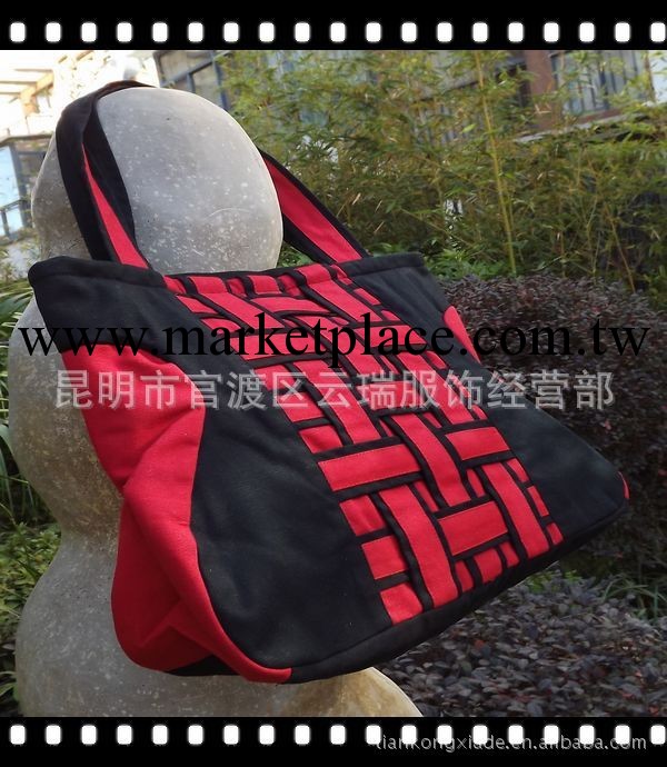 【一手貨源】民族風佈藝編條簡約時尚單肩包 非韓版帆佈包 手提包工廠,批發,進口,代購
