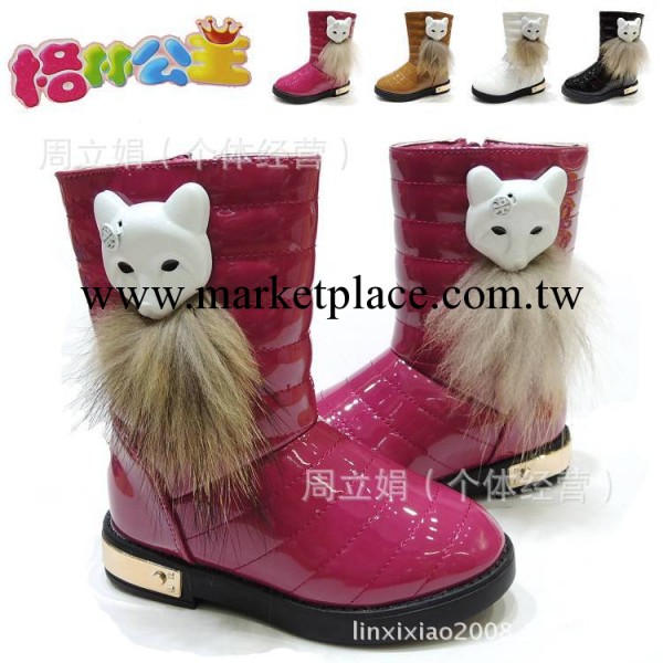 格林公主7109女童靴子雪靴可愛狐貍毛側拉鏈冬季新款棉靴工廠,批發,進口,代購