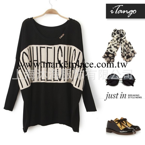 iTango208  2013秋冬女裝新款字母套頭蝙蝠衫批發 2色工廠,批發,進口,代購