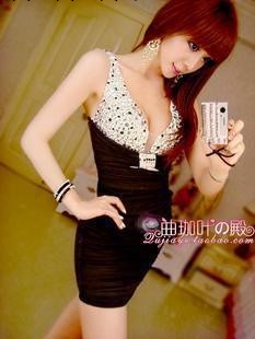 2013夜店場短裙香港高檔深V性感手工訂鉆禮服連衣裙代理一件代發工廠,批發,進口,代購