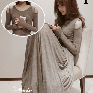 供應韓版partysu秋款長袖莫代爾拖地長裙連衣裙修身長款露肩女裙工廠,批發,進口,代購