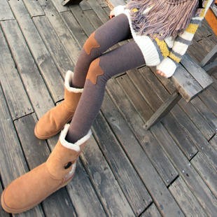 韓版內搭褲 女 膝蓋五角星補丁 純棉休閒高彈力打底靴褲九分褲子工廠,批發,進口,代購