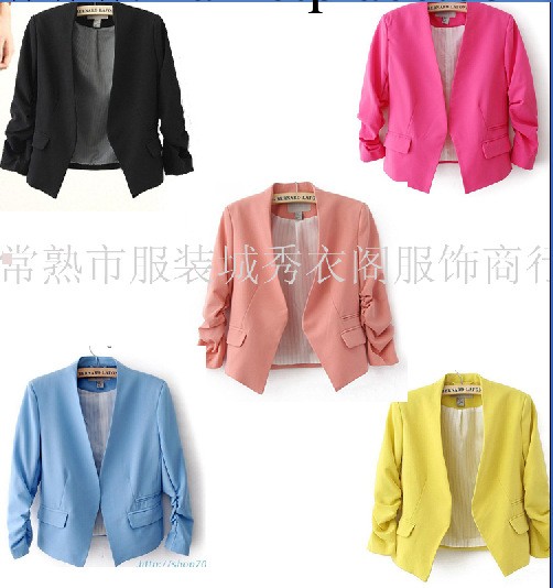 2013新款歐美風無扣小西裝女式長袖純色泡泡袖女裝西服外套批發工廠,批發,進口,代購