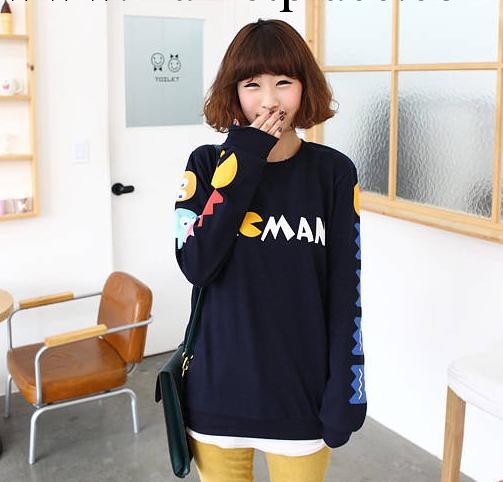 秋冬裝新款韓版抓絨休閒卡通貪吃豆女式韓國衛衣絨衫批發1548工廠,批發,進口,代購