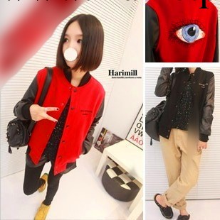 2013秋冬新款 刺繡拼皮 眼睛棒球服外套 情侶裝衛衣 廠傢直銷工廠,批發,進口,代購