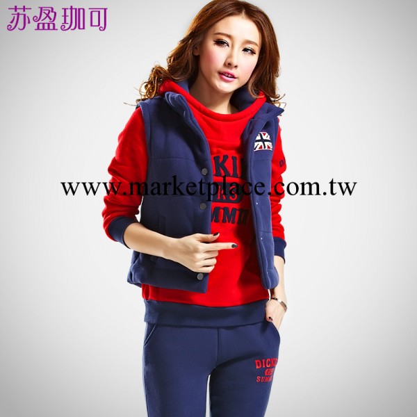 2013新品 抓絨連帽衛衣三件套秋冬裝女 加厚加絨運動休閒套裝韓版工廠,批發,進口,代購