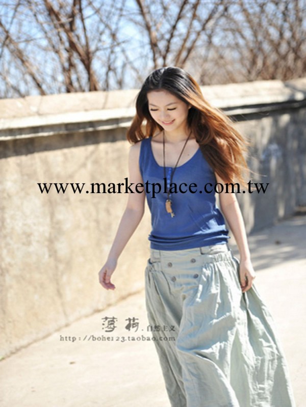 熱銷新款韓版女裝 七粒扣V領吊帶寬松針織褶皺棉麻內搭小背心批發工廠,批發,進口,代購