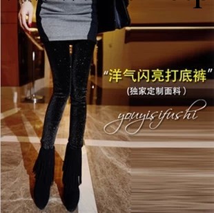 8179秋裝新款超時尚百搭金閃閃碎點拼皮修身顯瘦內搭褲工廠,批發,進口,代購