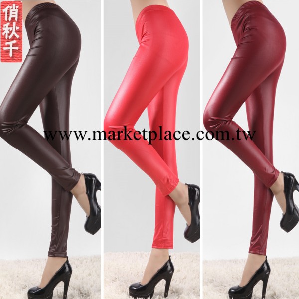 修身顯瘦彈力中腰亞光仿皮褲 小腳褲 九分褲 內搭褲秋千內搭褲工廠,批發,進口,代購
