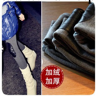 廠傢直銷前膝蓋拼皮內搭褲 加絨加厚 超顯瘦冬季保暖女修身休閒褲工廠,批發,進口,代購