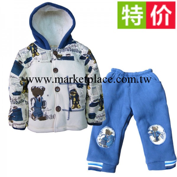 帶帽加厚純棉冬棉衣 小熊印花兩件套褲裝 廣東品牌童裝超值特惠工廠,批發,進口,代購