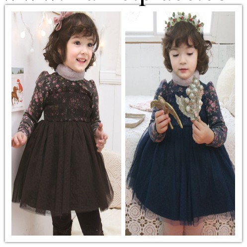廣東品質童裝2013冬款新品　PHELFISH 13607 加絨印花淑女連衣裙工廠,批發,進口,代購