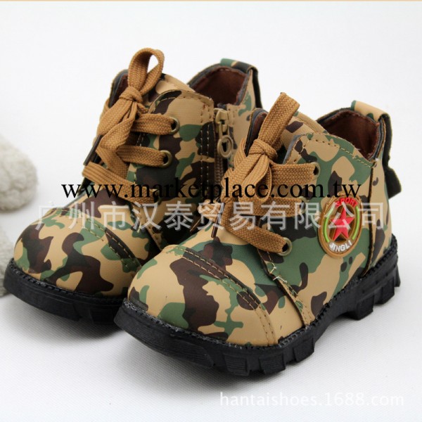 2013秋冬新款童鞋軍裝迷彩兒童雪靴短靴系帶加側拉鏈穿著方便工廠,批發,進口,代購
