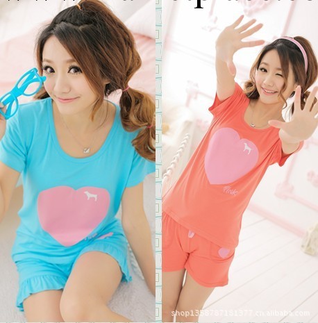 睡衣批發 2013夏季新款可愛卡通心形pink套裝睡衣女式 傢居服工廠,批發,進口,代購