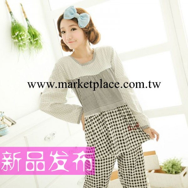 春秋冬款睡衣女式純棉長袖傢居服可愛簡約黑白格兩件套裝批發工廠,批發,進口,代購