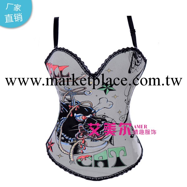 corset 2269白色印花獅圖案吊帶性感束身衣 宮廷情趣內衣現貨批發工廠,批發,進口,代購